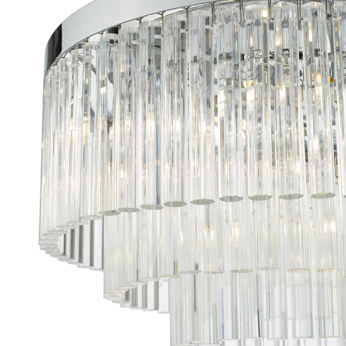 Logan Five Light Flush Ceiling Light in Polished Chrome with Clear Glass Rods