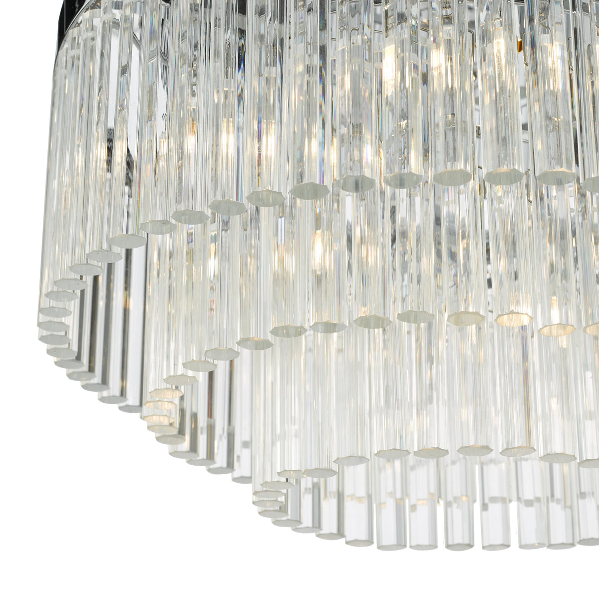 Logan Five Light Flush Ceiling Light in Polished Chrome with Clear Glass Rods