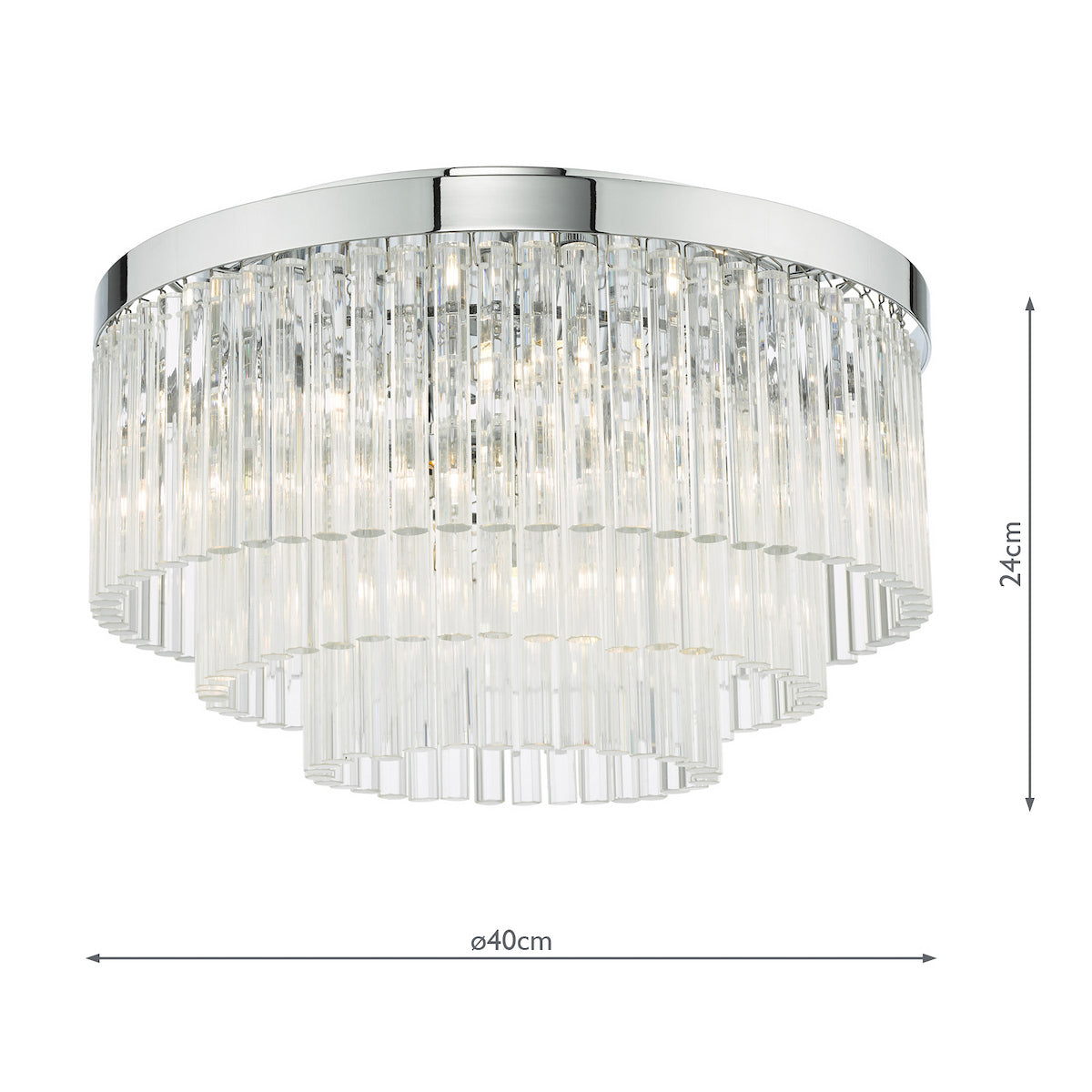 Logan Five Light Flush Ceiling Light in Polished Chrome with Clear Glass Rods