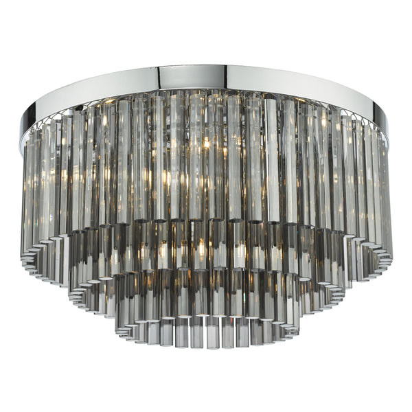 Logan Five Light Flush Ceiling Light in Polished Chrome with Smoked Glass Rods
