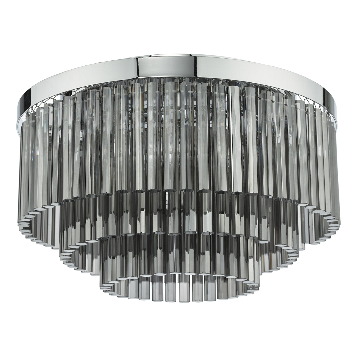 Logan Five Light Flush Ceiling Light in Polished Chrome with Smoked Glass Rods
