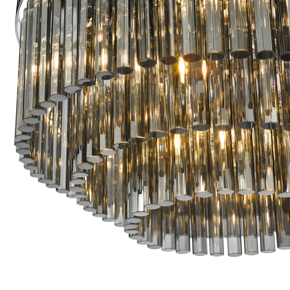 Logan Five Light Flush Ceiling Light in Polished Chrome with Smoked Glass Rods