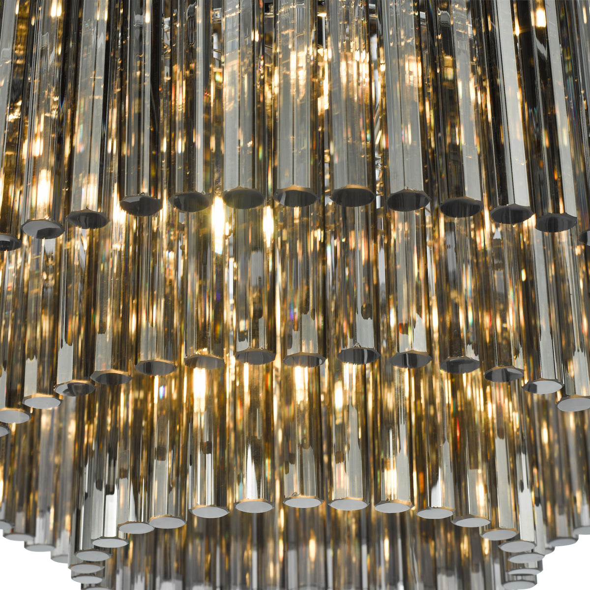 Logan Five Light Flush Ceiling Light in Polished Chrome with Smoked Glass Rods