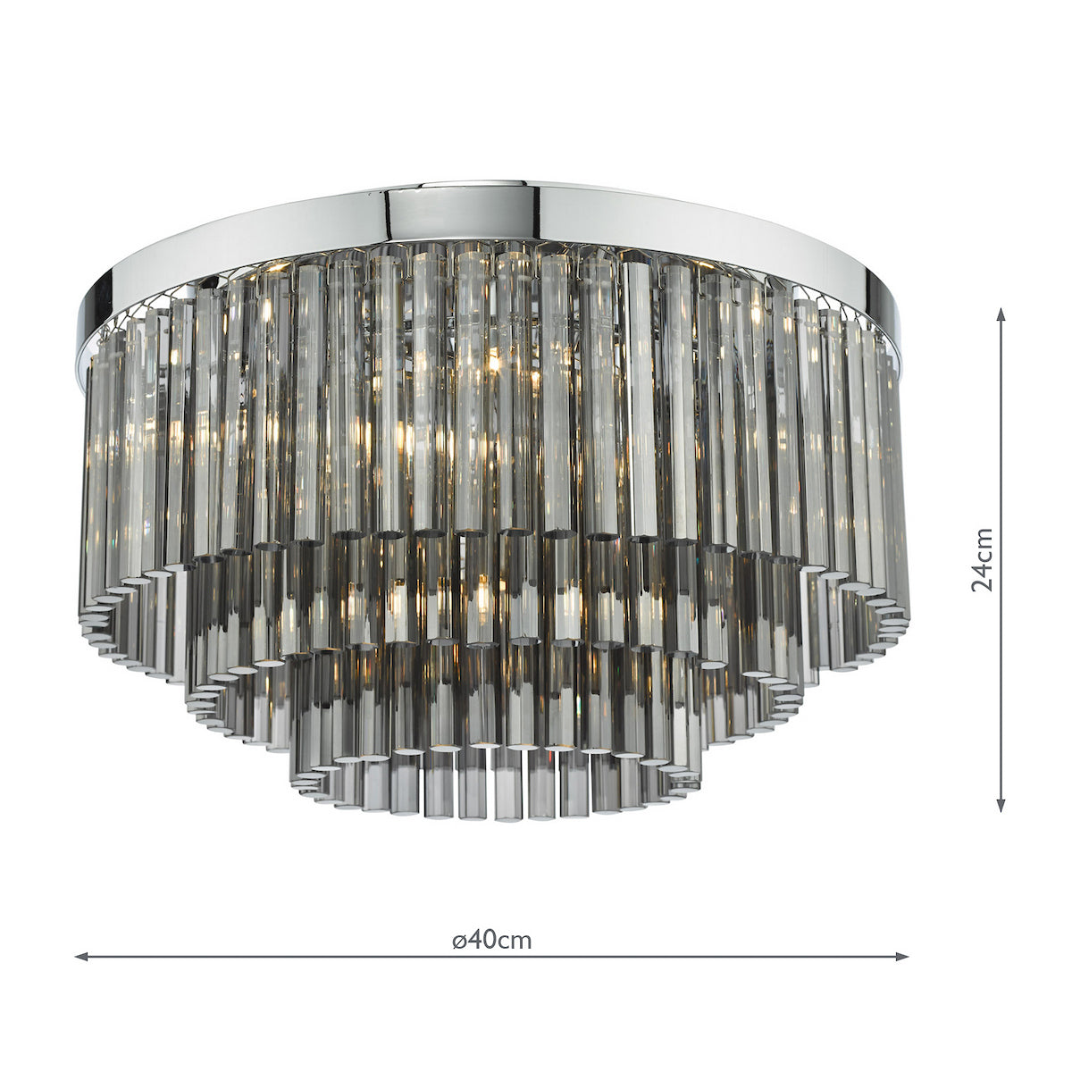 Logan Five Light Flush Ceiling Light in Polished Chrome with Smoked Glass Rods
