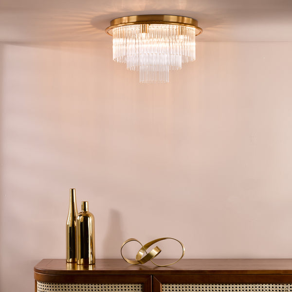 Lukas 6 Light Semi Flush Ceiling Light in Antique Gold with Clear Glass