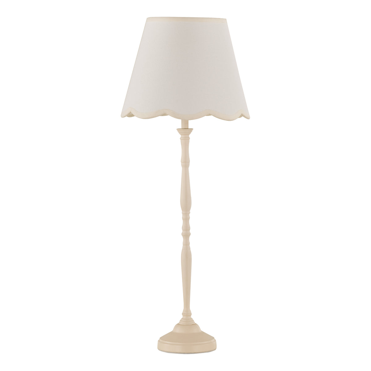 Lupo Table Lamp in Matt Cream with Scalloped Ivory Linen Shade