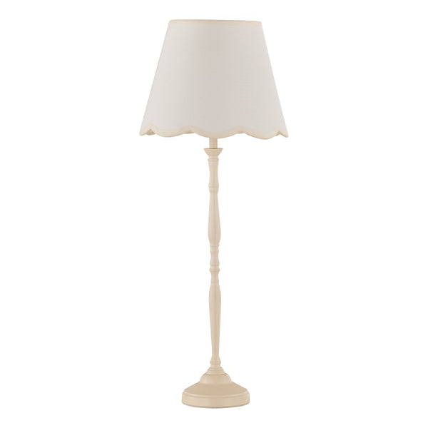 Lupo Table Lamp in Matt Cream with Scalloped Ivory Linen Shade