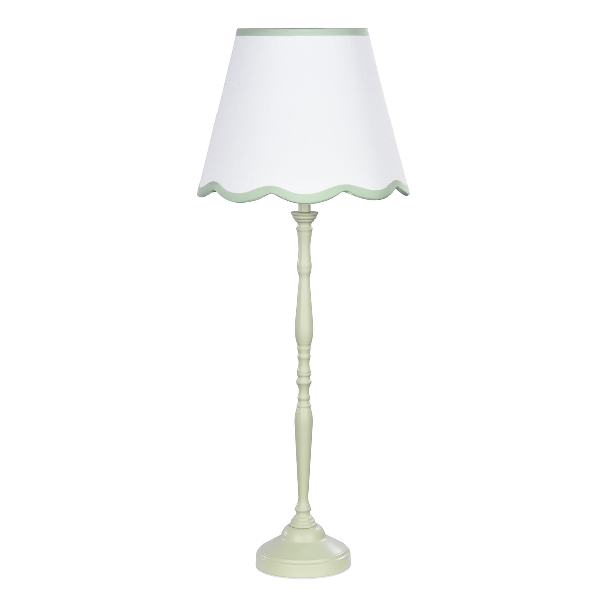 Lupo Table Lamp in Matt Green with Scalloped Ivory Linen Shade