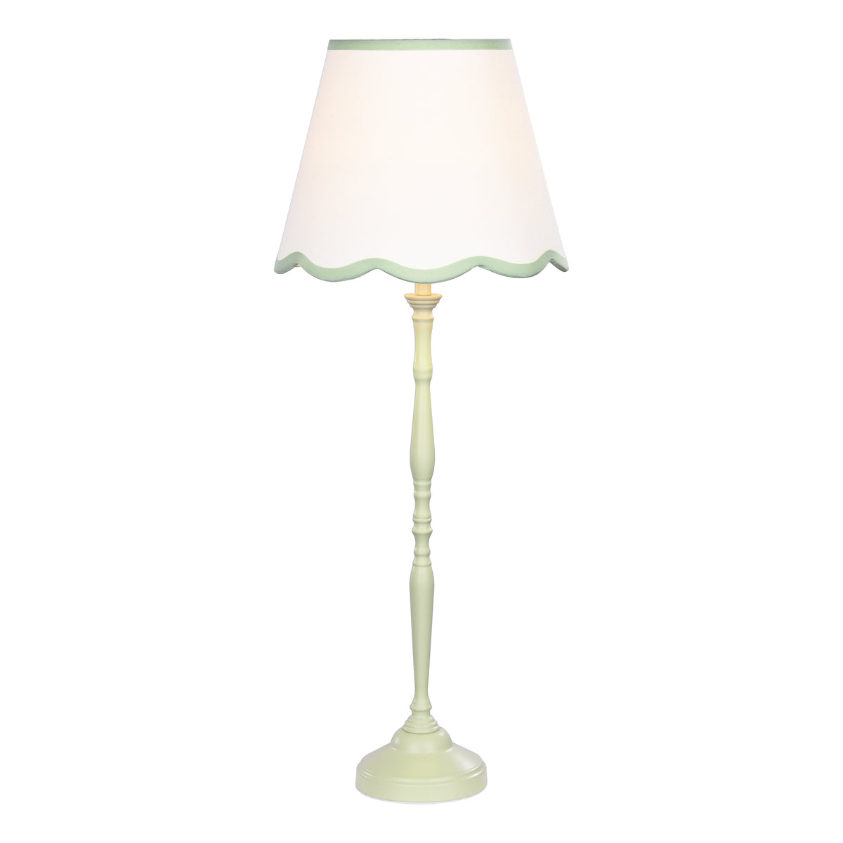 Lupo Table Lamp in Matt Green with Scalloped Ivory Linen Shade