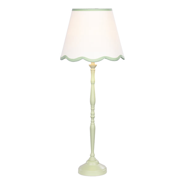 Lupo Table Lamp in Matt Green with Scalloped Ivory Linen Shade