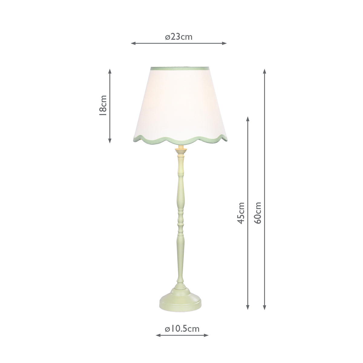 Lupo Table Lamp in Matt Green with Scalloped Ivory Linen Shade