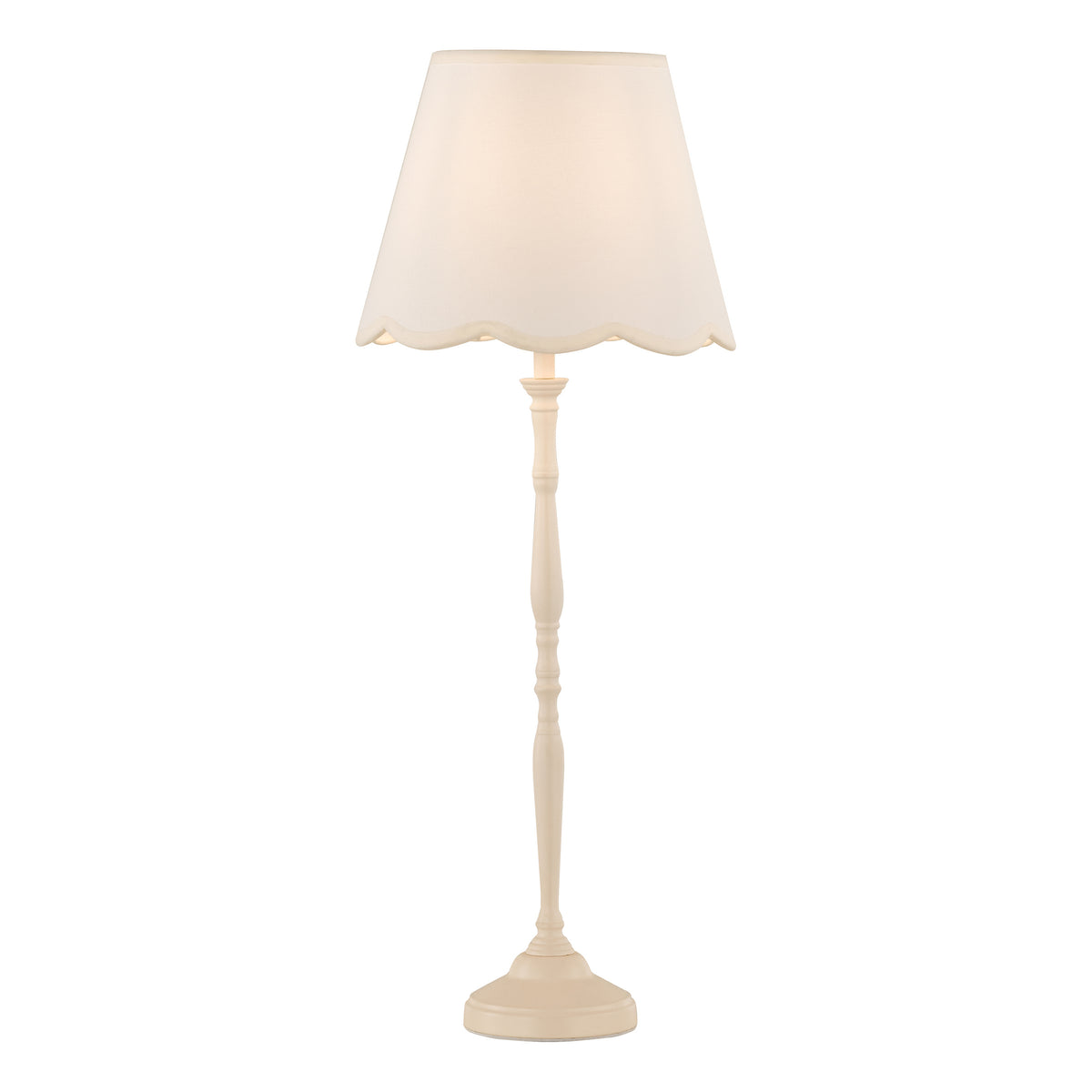 Lupo Table Lamp in Matt Cream with Scalloped Ivory Linen Shade