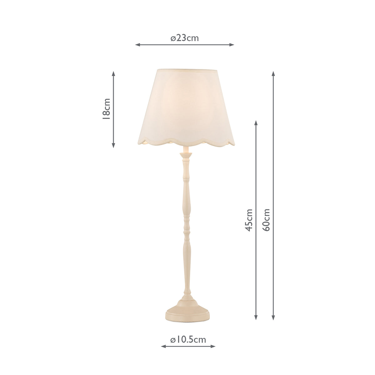Lupo Table Lamp in Matt Cream with Scalloped Ivory Linen Shade