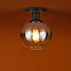 Lycia Semi Flush Ceiling Light In Matt Black With Ombre Smoked Glass Shade
