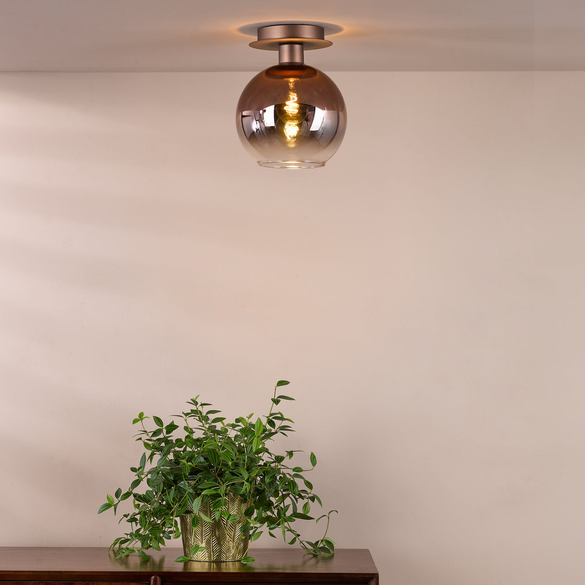 Lycia Semi Flush Ceiling Light in Satin Bronze with Bronze Ombre Glass Shade