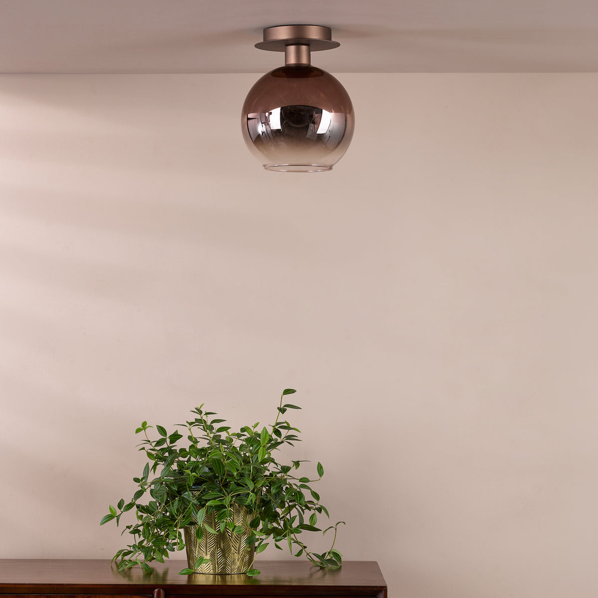 Lycia Semi Flush Ceiling Light in Satin Bronze with Bronze Ombre Glass Shade