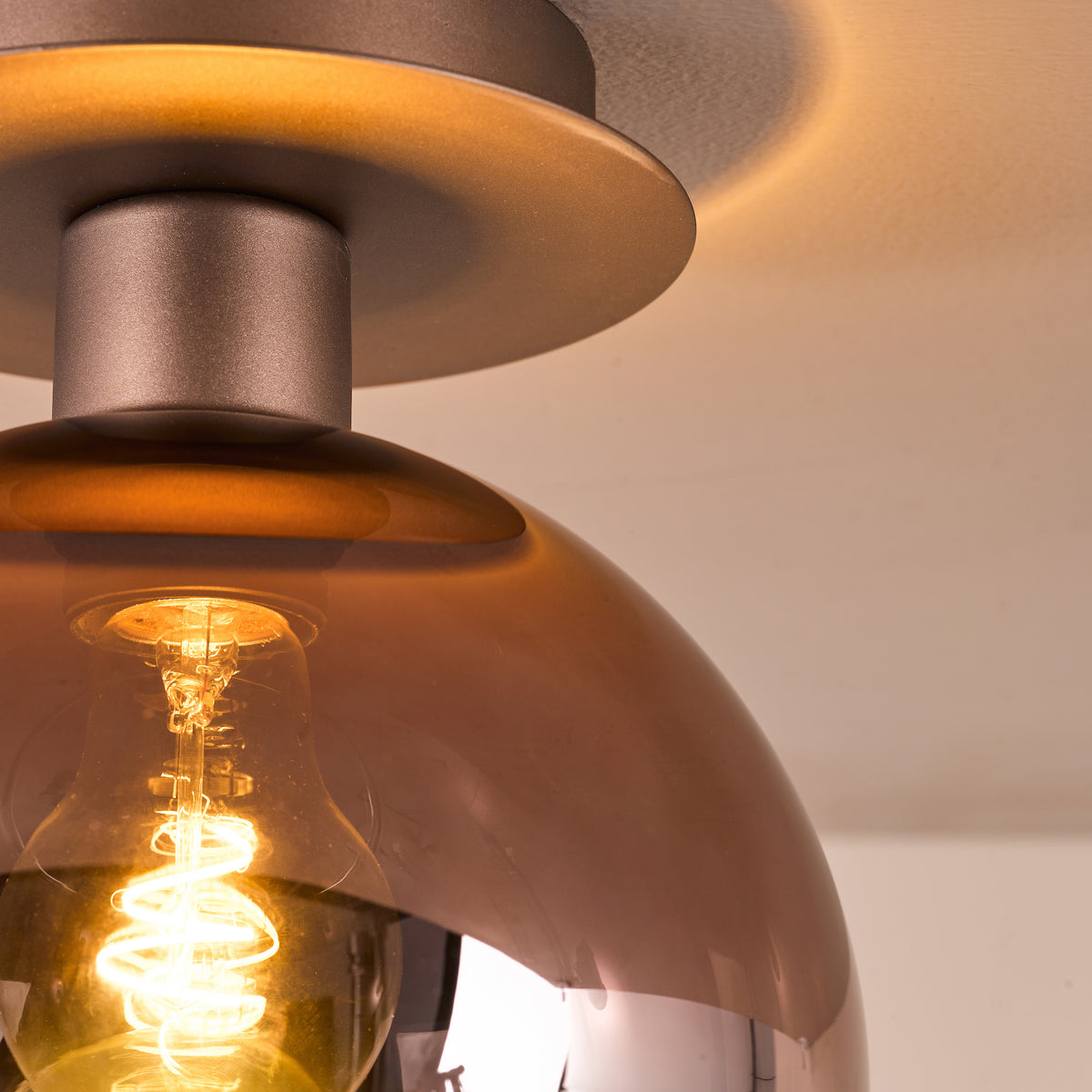 Lycia Semi Flush Ceiling Light in Satin Bronze with Bronze Ombre Glass Shade