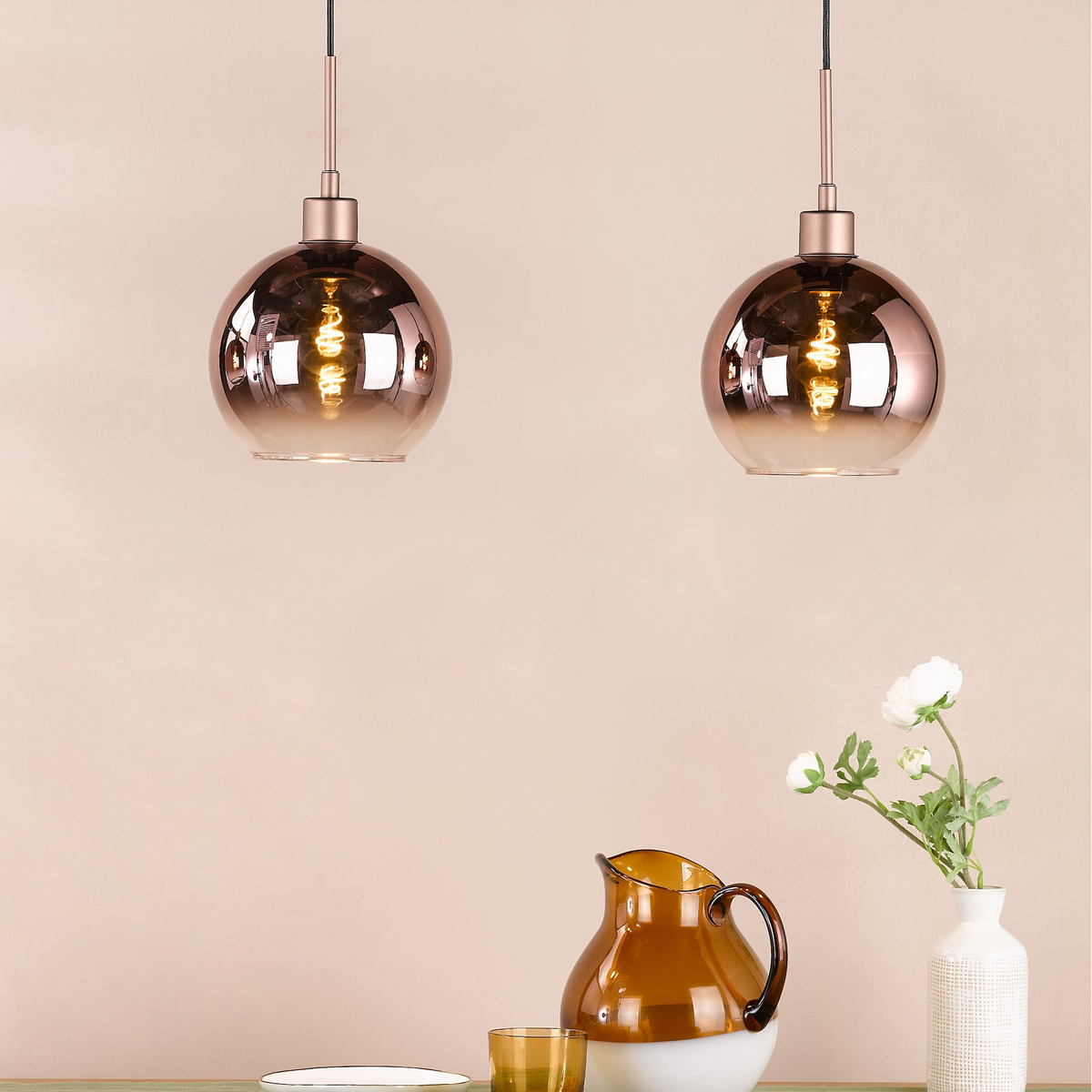 Lycia Linear Pendant In Satin Bronze with Bronze Ombre Glass Shade