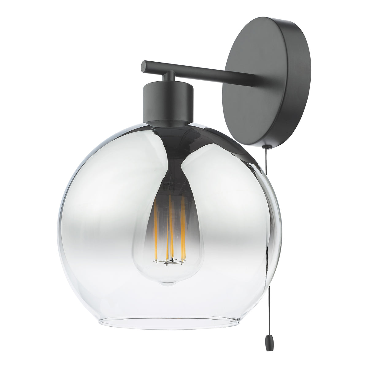 Lycia Switched Wall Light In Matt Black With Ombre Smoked Glass Shades