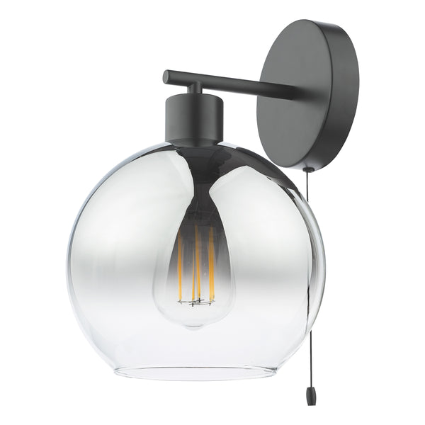 Lycia Switched Wall Light In Matt Black With Ombre Smoked Glass Shades