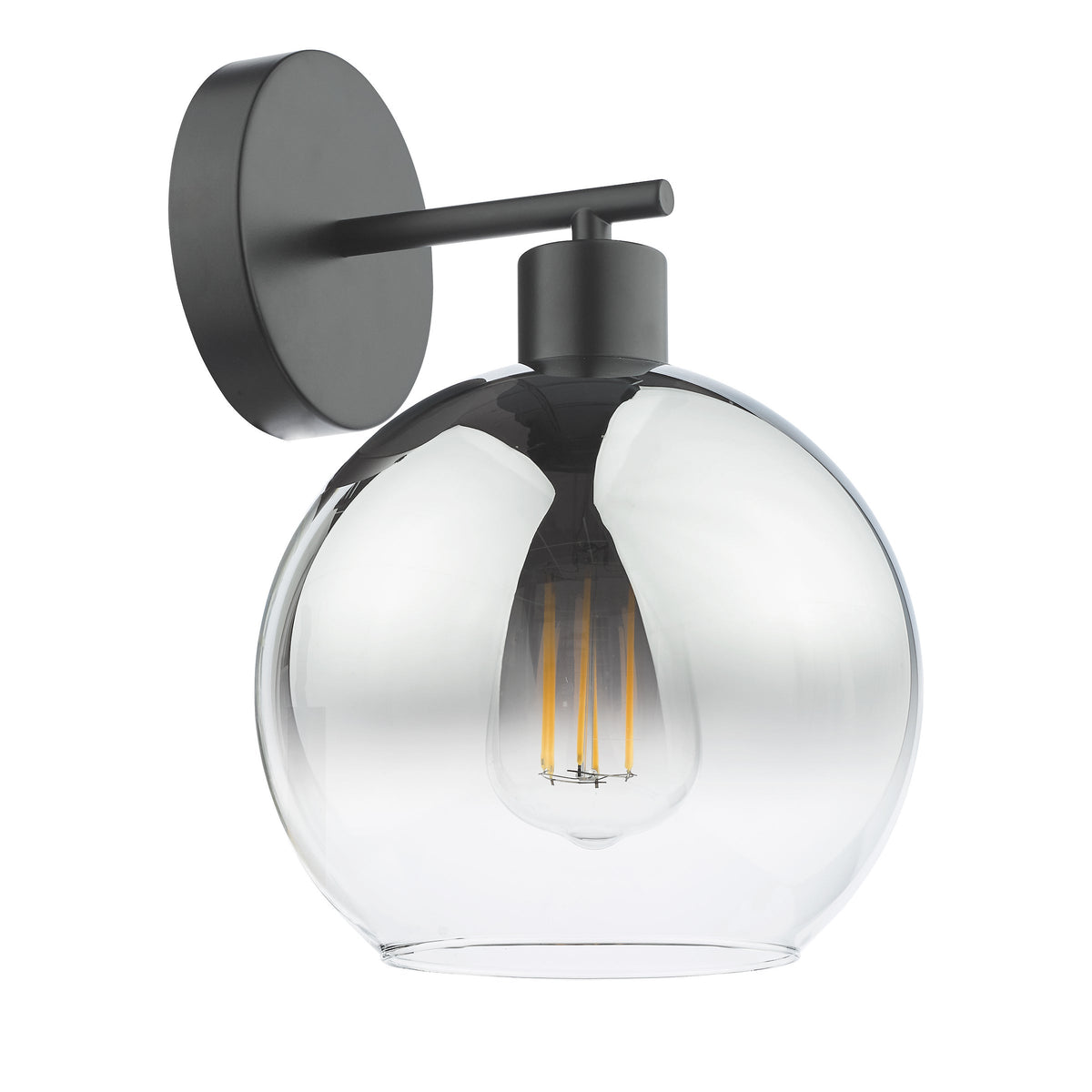Lycia Switched Wall Light In Matt Black With Ombre Smoked Glass Shades