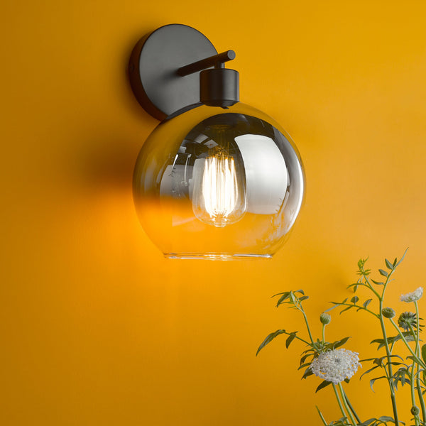 Lycia Switched Wall Light In Matt Black With Ombre Smoked Glass Shades
