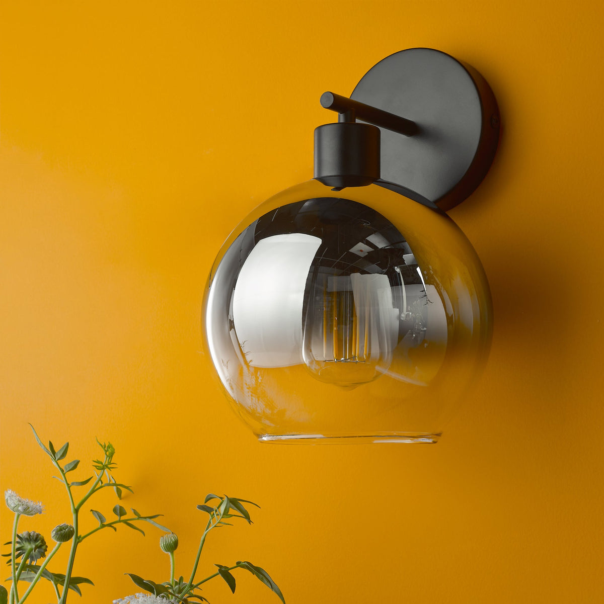 Lycia Switched Wall Light In Matt Black With Ombre Smoked Glass Shades
