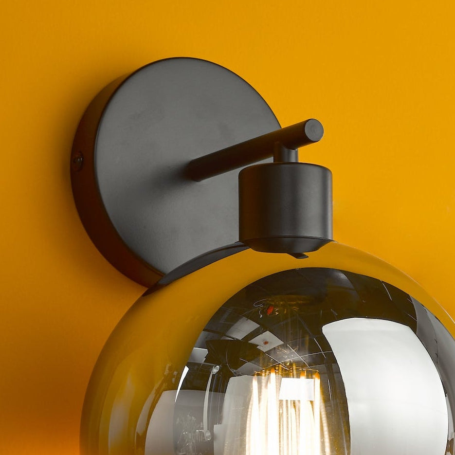Lycia Switched Wall Light In Matt Black With Ombre Smoked Glass Shades