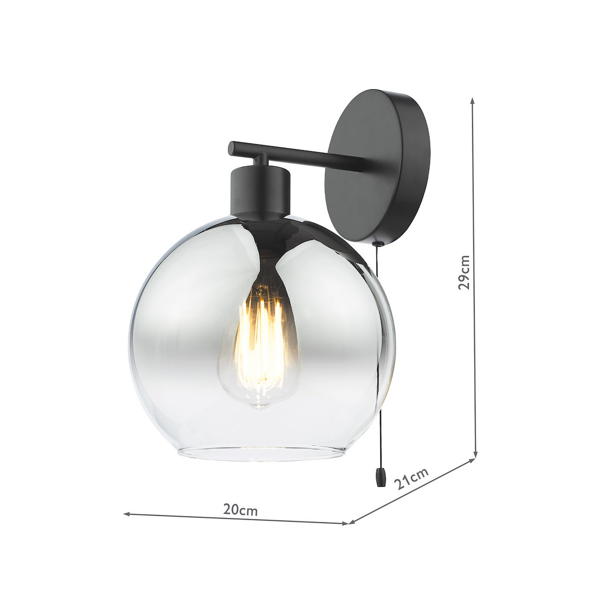 Lycia Switched Wall Light In Matt Black With Ombre Smoked Glass Shades