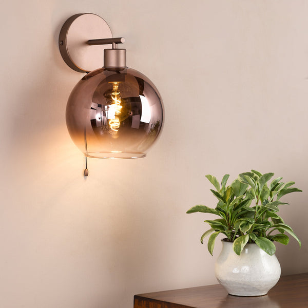 Lycia Switched Wall Light In Satin Bronze with Bronze Ombre Glass Shade