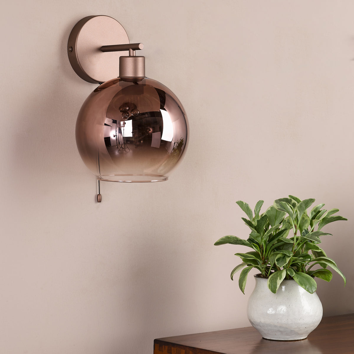 Lycia Switched Wall Light In Satin Bronze with Bronze Ombre Glass Shade