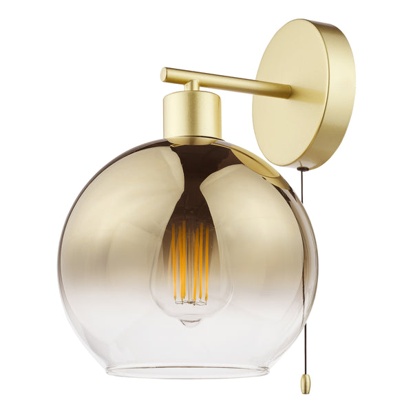 Lycia Switched Wall Light In Satin Gold With Ombre Gold Glass Shade