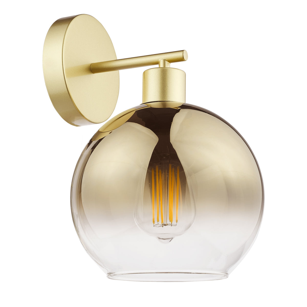 Lycia Switched Wall Light In Satin Gold With Ombre Gold Glass Shade