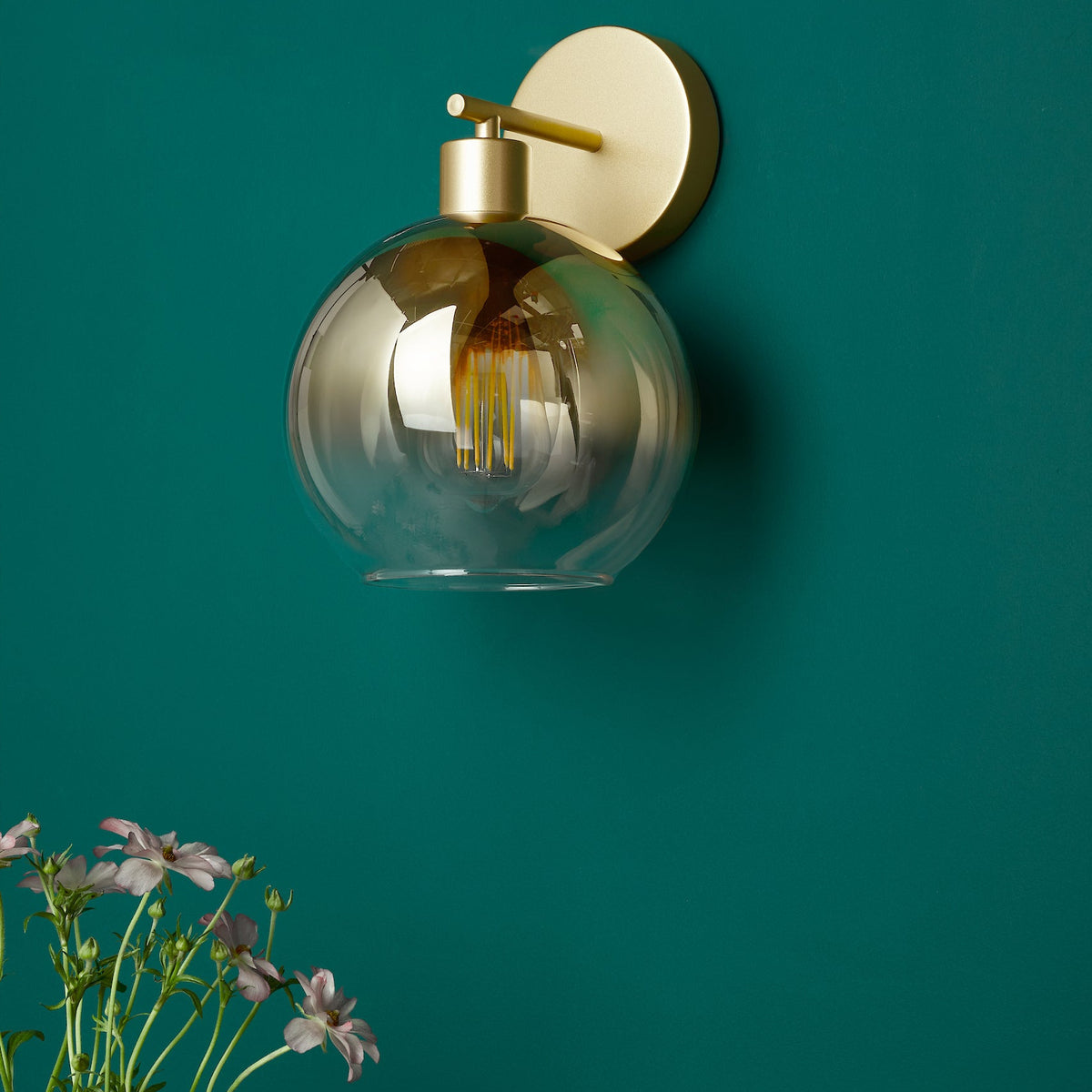 Lycia Switched Wall Light In Satin Gold With Ombre Gold Glass Shade