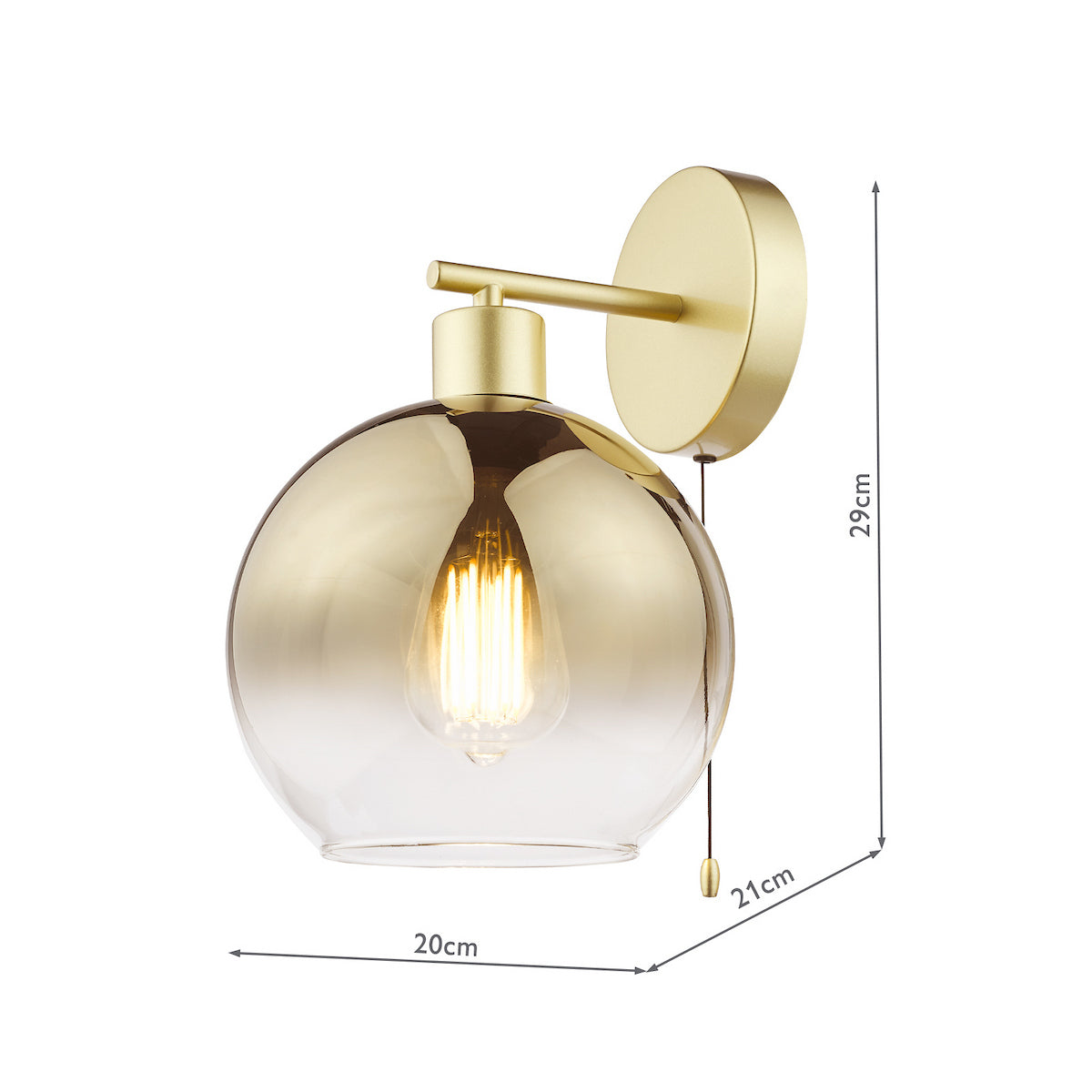 Lycia Switched Wall Light In Satin Gold With Ombre Gold Glass Shade
