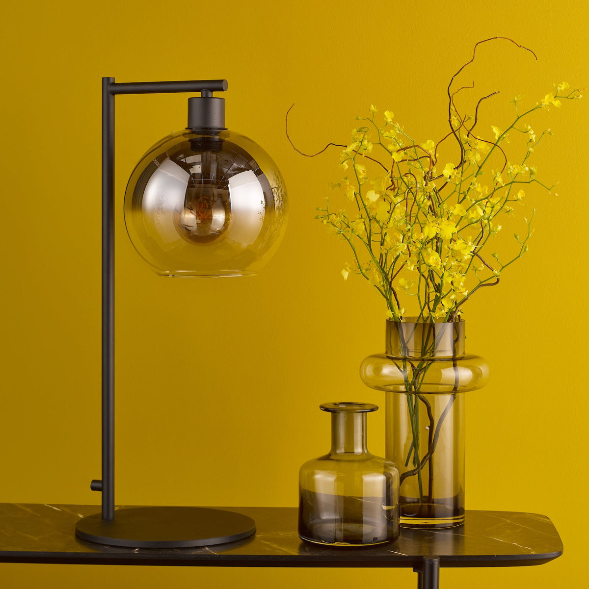 Lycia Table Lamp in Matt Black With Ombre Smoked Glass Shades