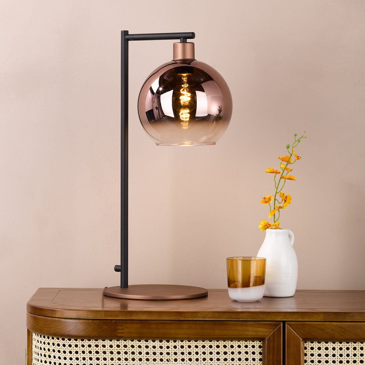 Lycia Table Lamp Satin Bronze with Bronze Ombre Glass Shade