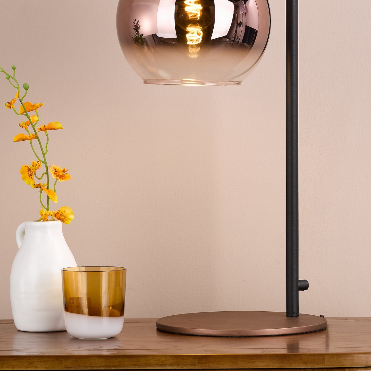 Lycia Table Lamp Satin Bronze with Bronze Ombre Glass Shade