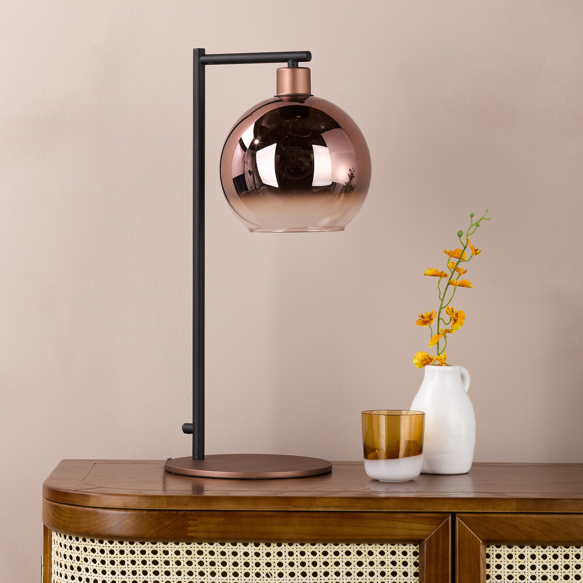 Lycia Table Lamp Satin Bronze with Bronze Ombre Glass Shade