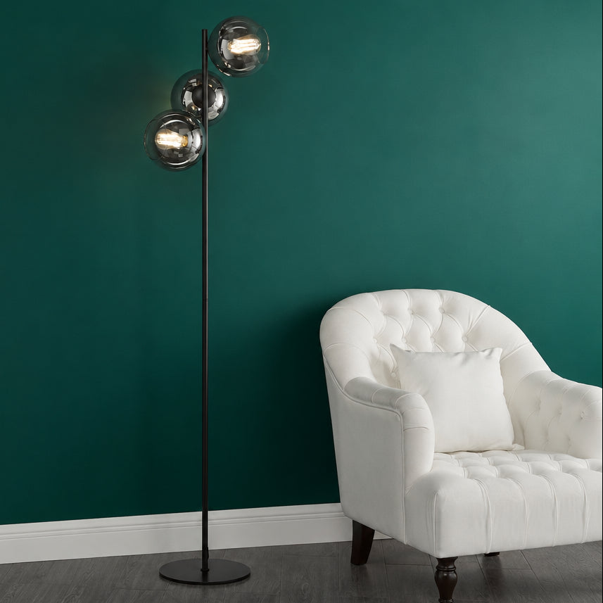 Lycia Floor Lamp in Matt Black With Ombre Smoked Glass Shades