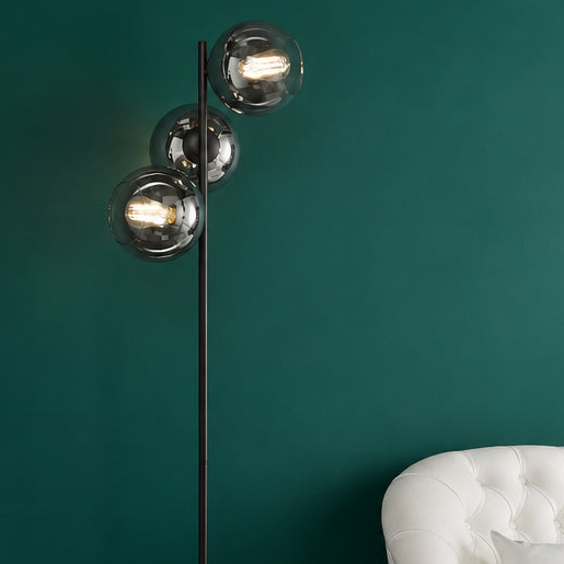 Lycia Floor Lamp in Matt Black With Ombre Smoked Glass Shades