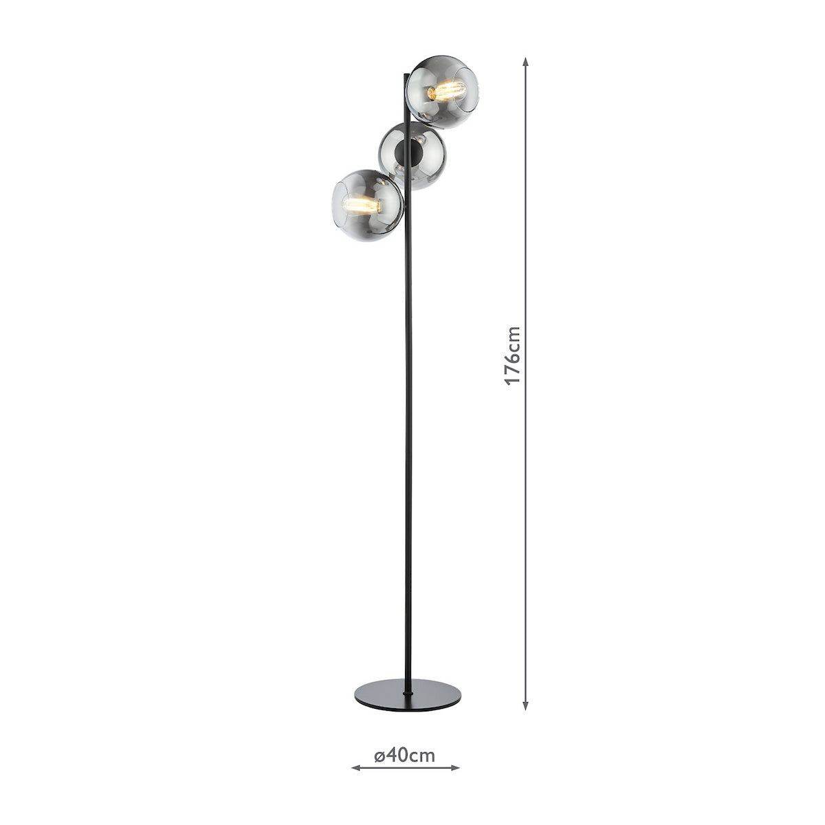 Lycia Floor Lamp in Matt Black With Ombre Smoked Glass Shades