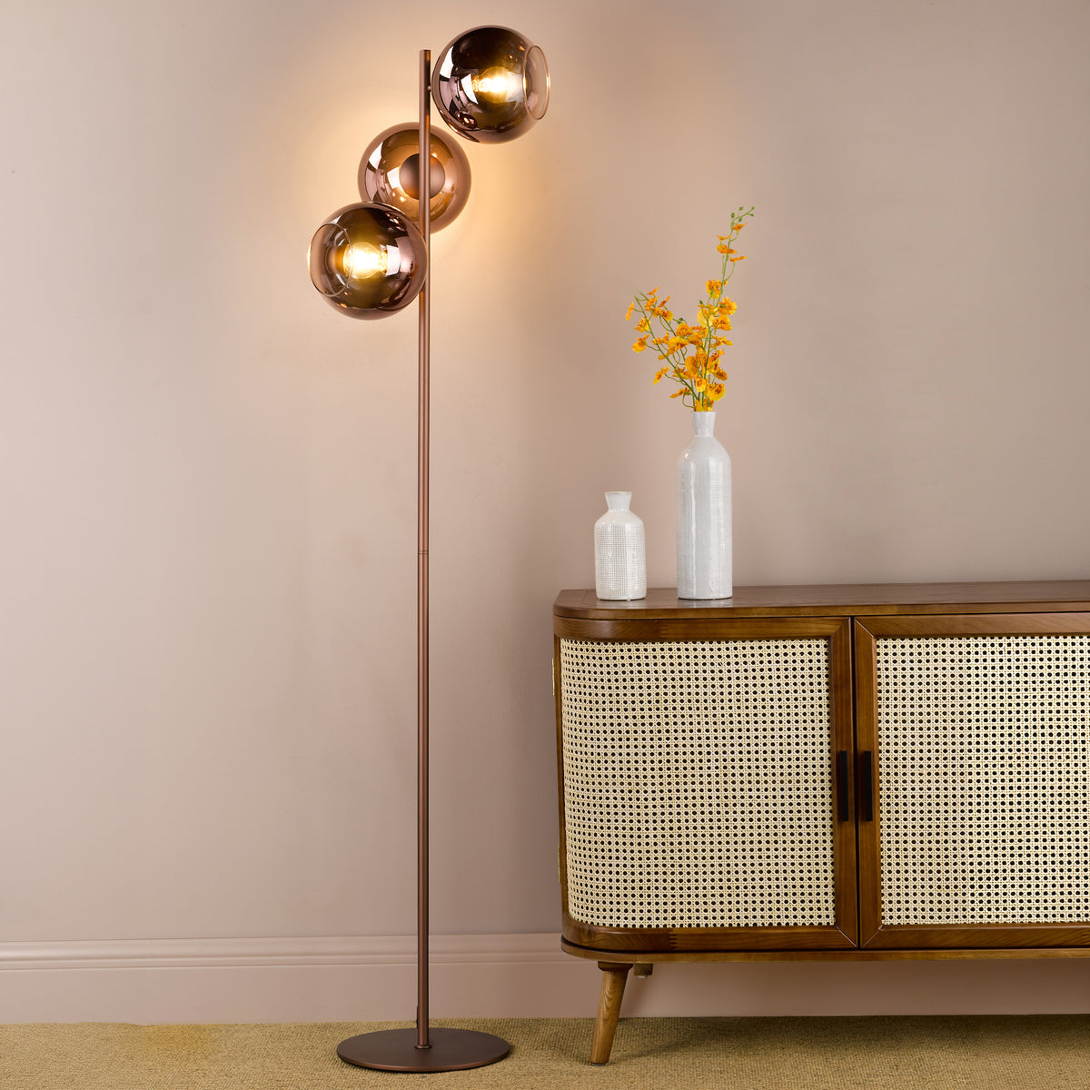 Lycia Floor Lamp in Satin Bronze with Bronze Ombre Glass Shade