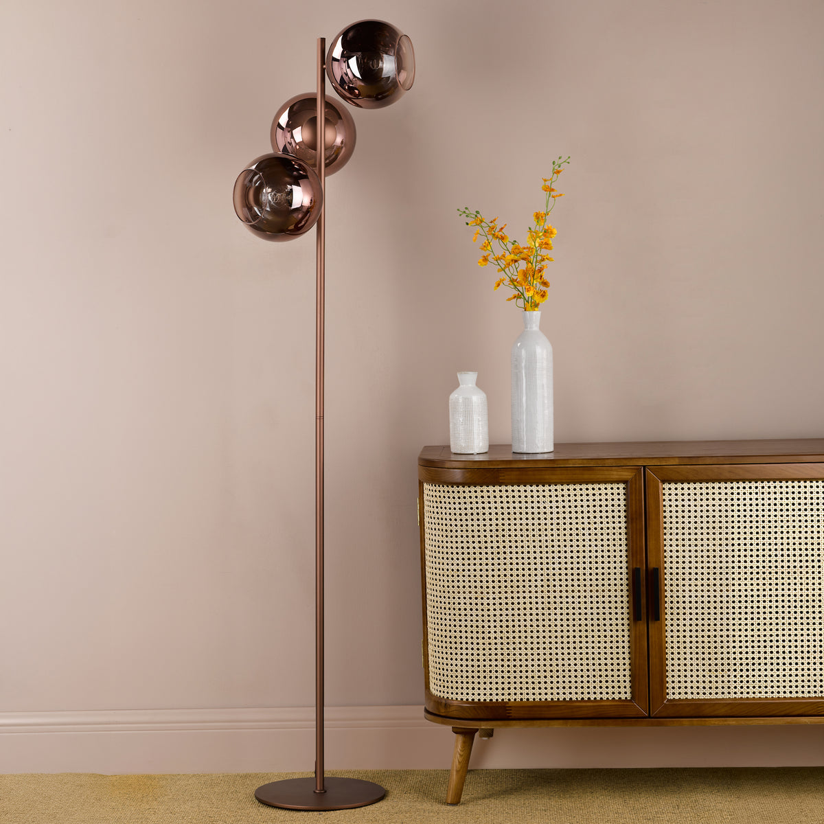 Lycia Floor Lamp in Satin Bronze with Bronze Ombre Glass Shade