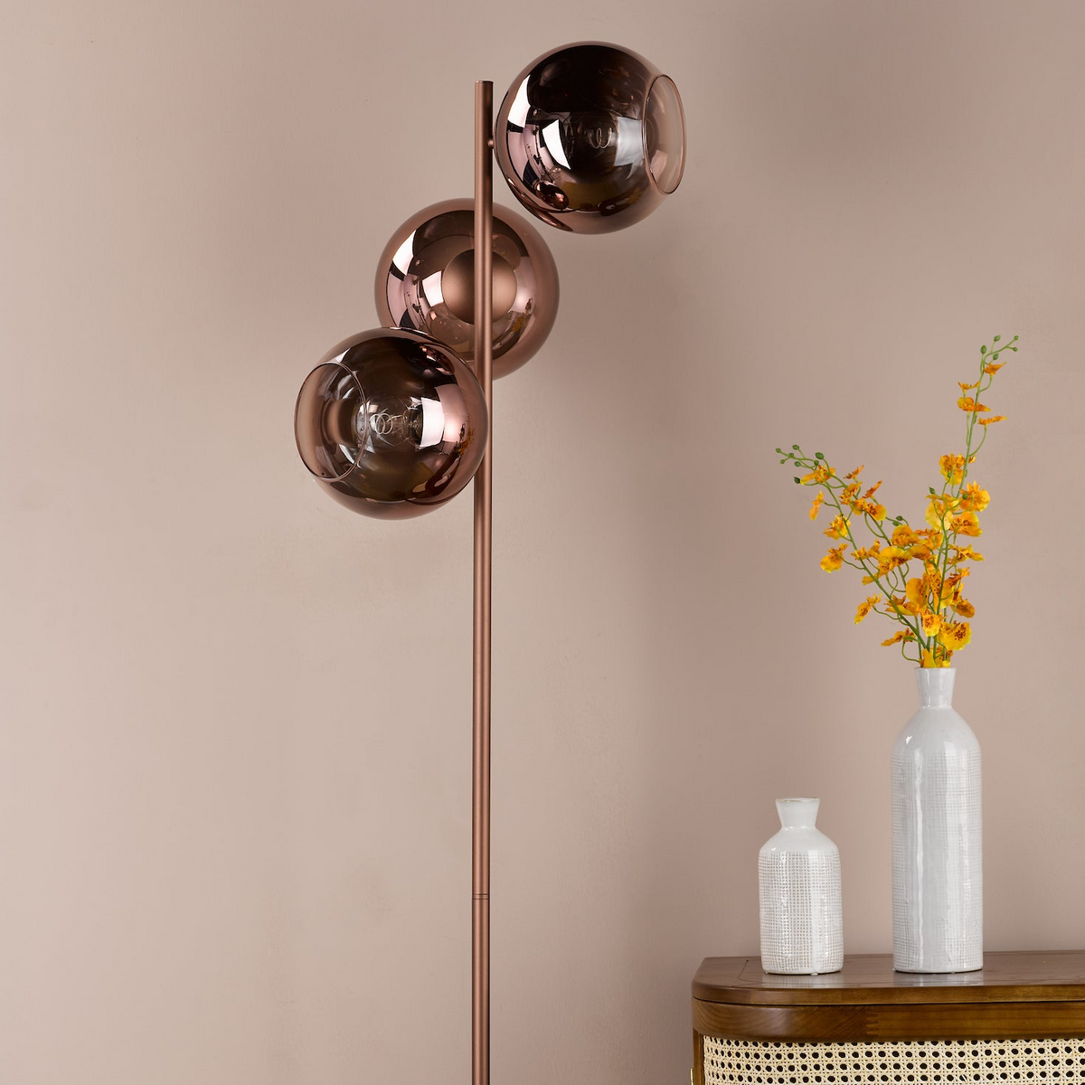 Lycia Floor Lamp in Satin Bronze with Bronze Ombre Glass Shade