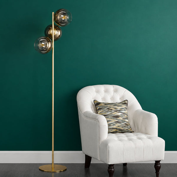 Lycia Floor Lamp in Satin Gold With Ombre Gold Glass Shade