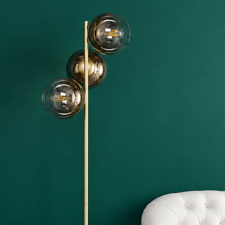 Lycia Floor Lamp in Satin Gold With Ombre Gold Glass Shade