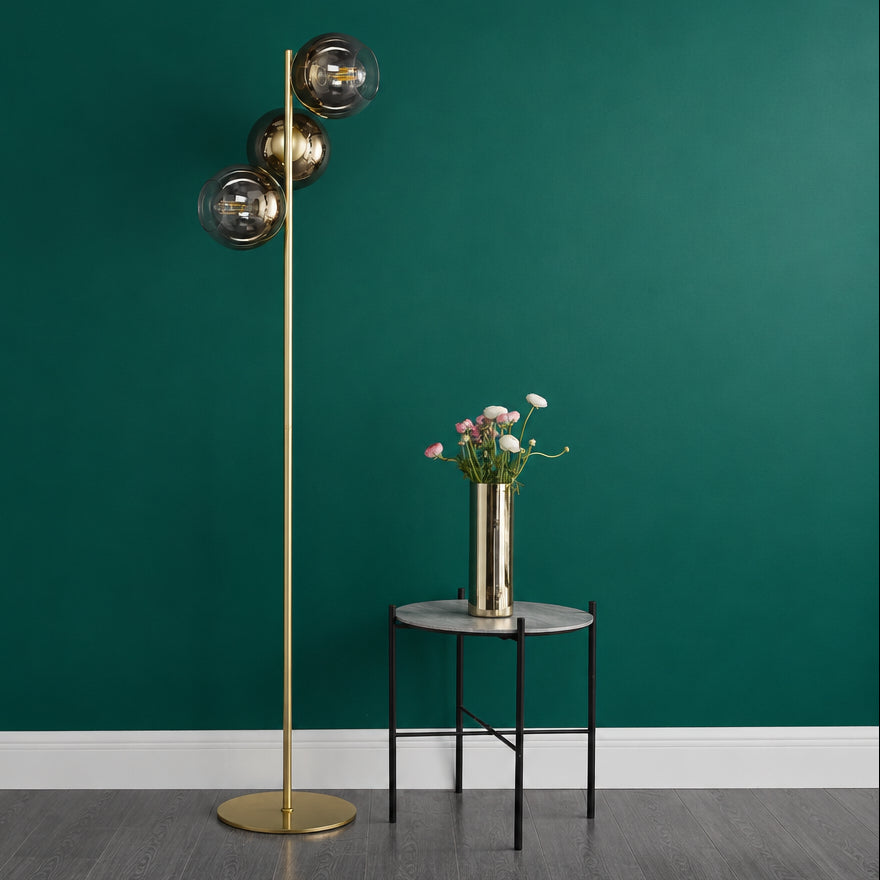 Lycia Floor Lamp in Satin Gold With Ombre Gold Glass Shade