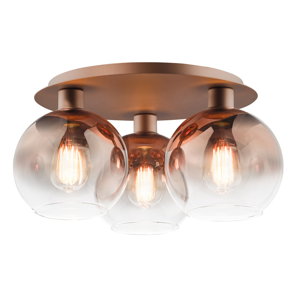 Lycia 3 Light Semi Flush Ceiling Light In Satin Bronze with Bronze Ombre Glass Shade