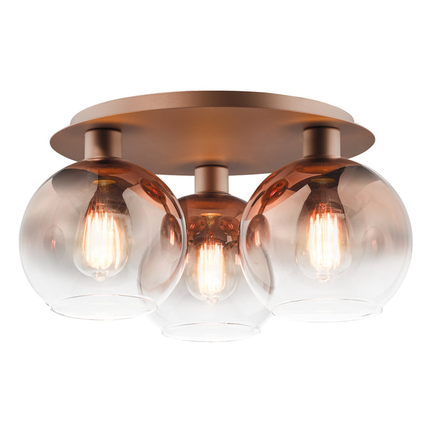 Lycia 3 Light Semi Flush Ceiling Light In Satin Bronze with Bronze Ombre Glass Shade